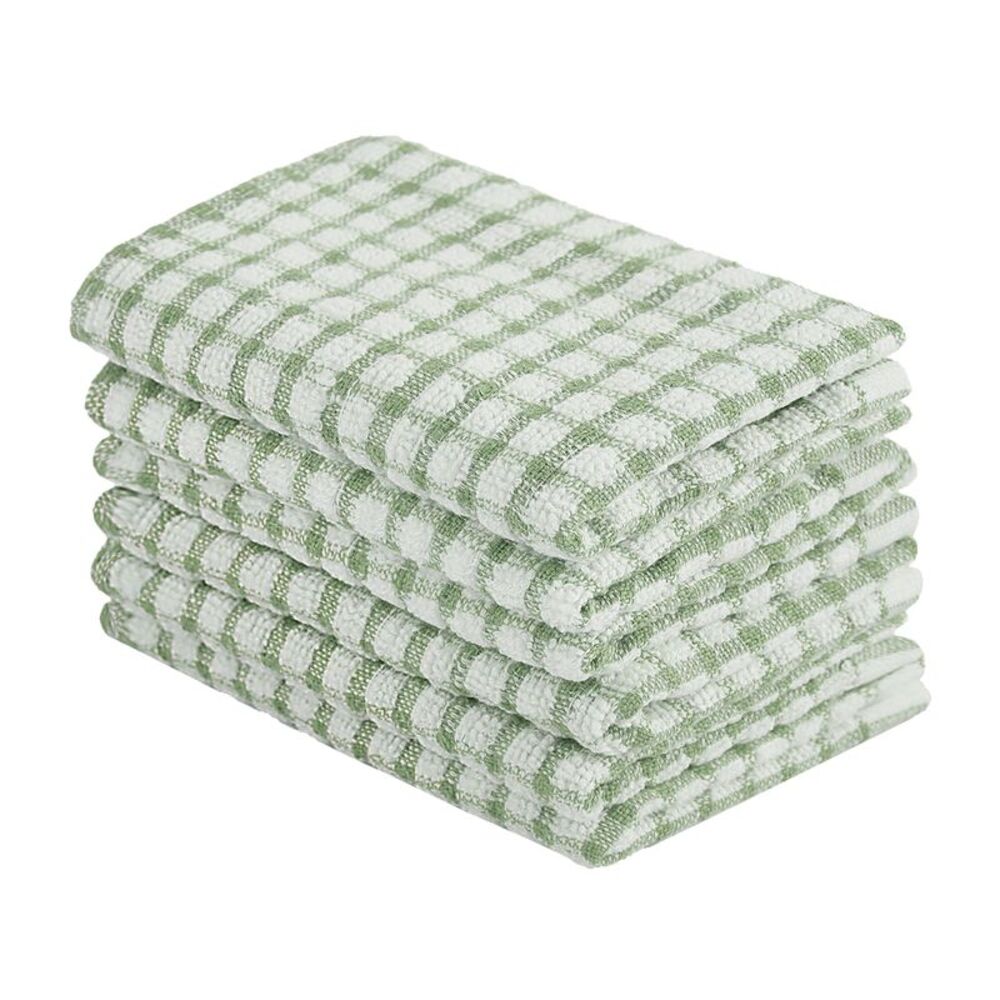 6pcs Cotton Terry Small Kitchen Dish Cloth Absorbent Cleaning Dish Rags Green